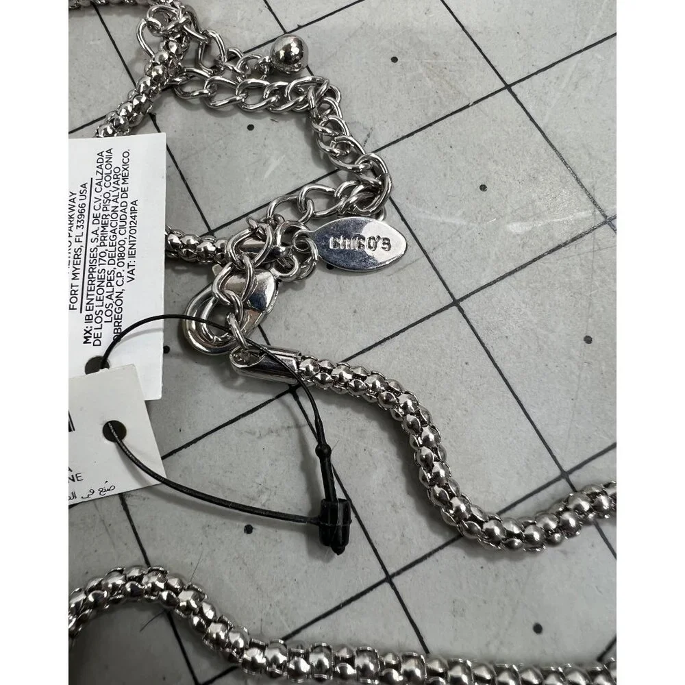 Chico's Silver-Tone Crystal Drop Lariat Necklace Adjustable Lobster Clasp NEW - Picture 5 of 7
